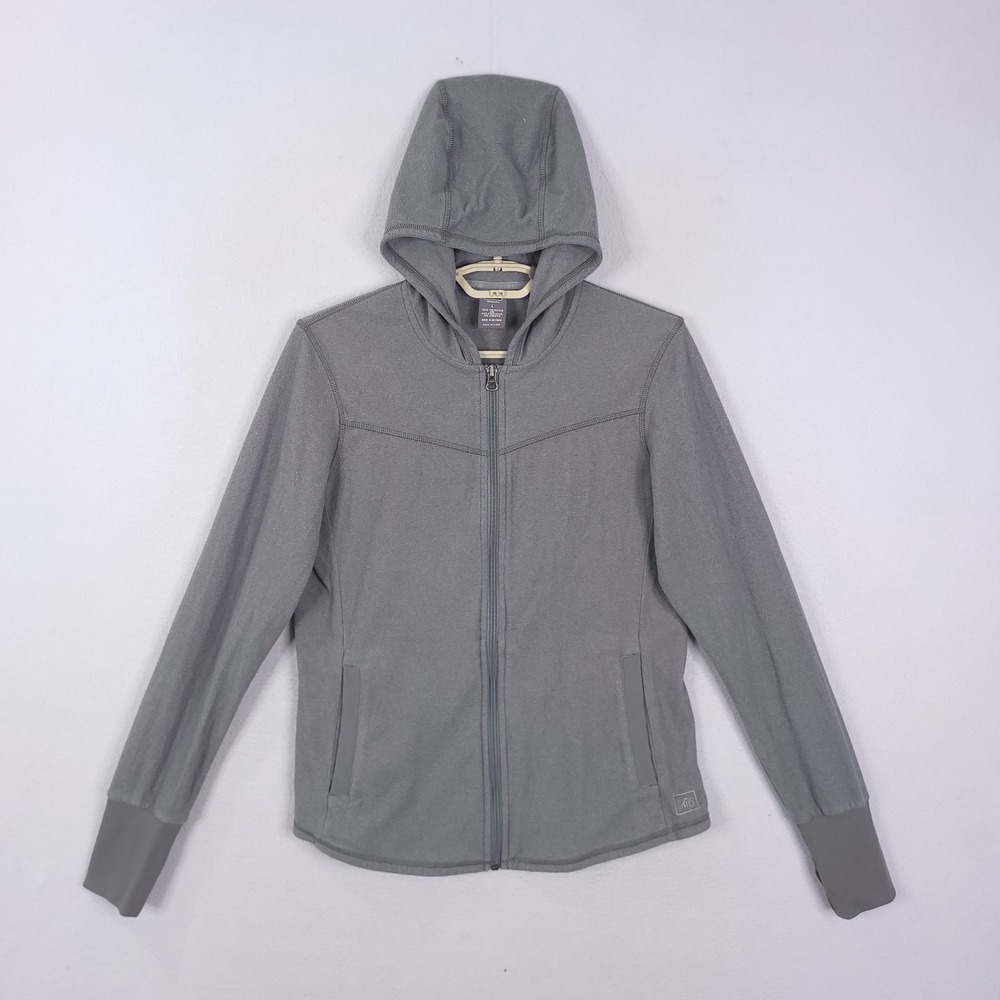 REI Hoodie Jacket Women Gray Sz Large Outdoor Activewear Fleece Full Zip Pockets